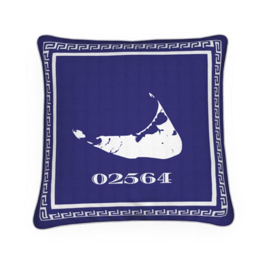 Nantucket (Sconset) Navy Blue and White Pillow with Island, 02564 Sconset Zip Code and Greek Key Surround