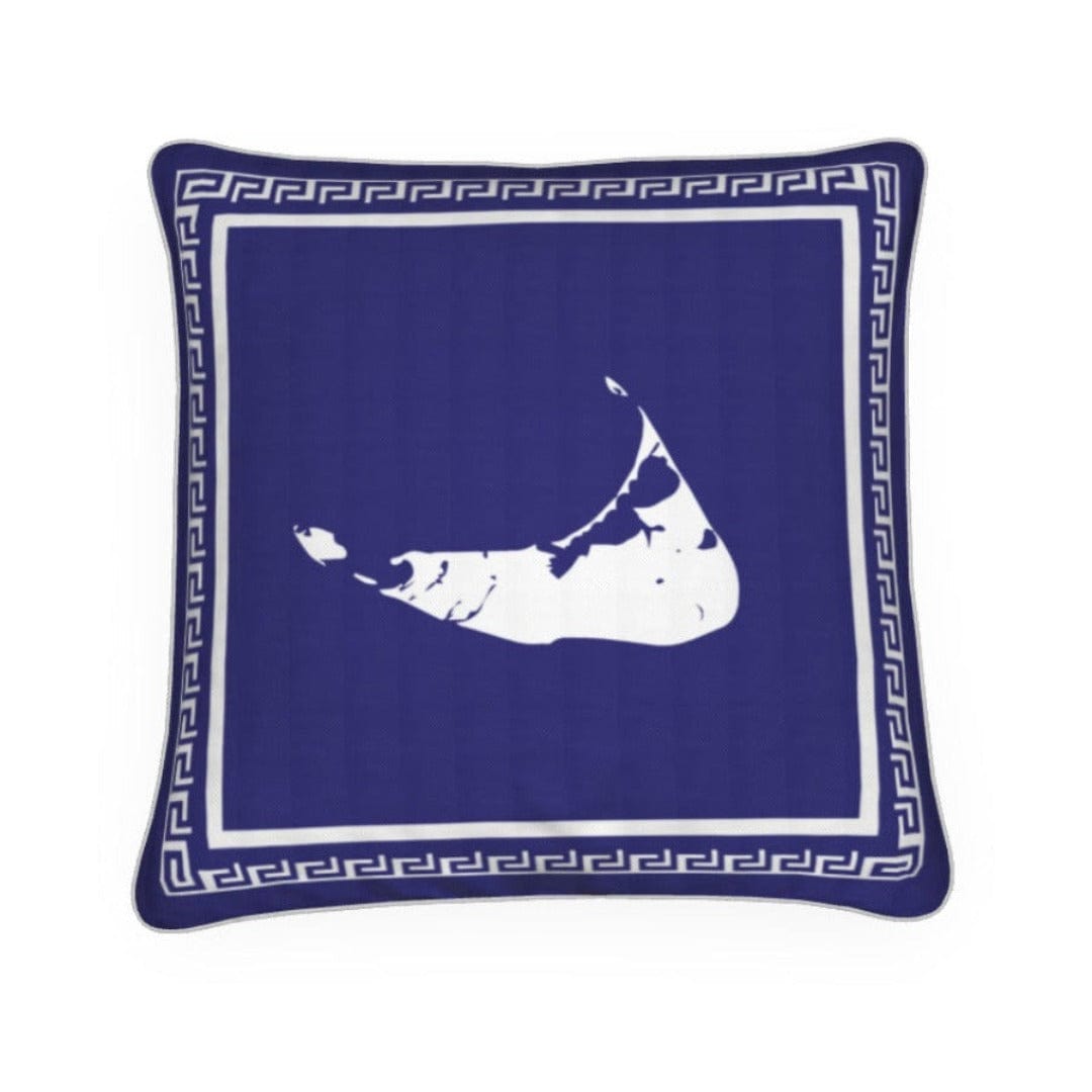 Nantucket Navy Blue and White Pillow with Island and Greek Key Surround