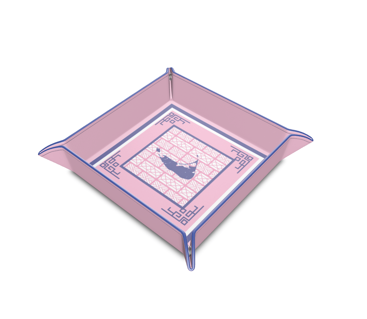 Hand Illustrated Nantucket Leather Trinket Tray in Pink and Blue