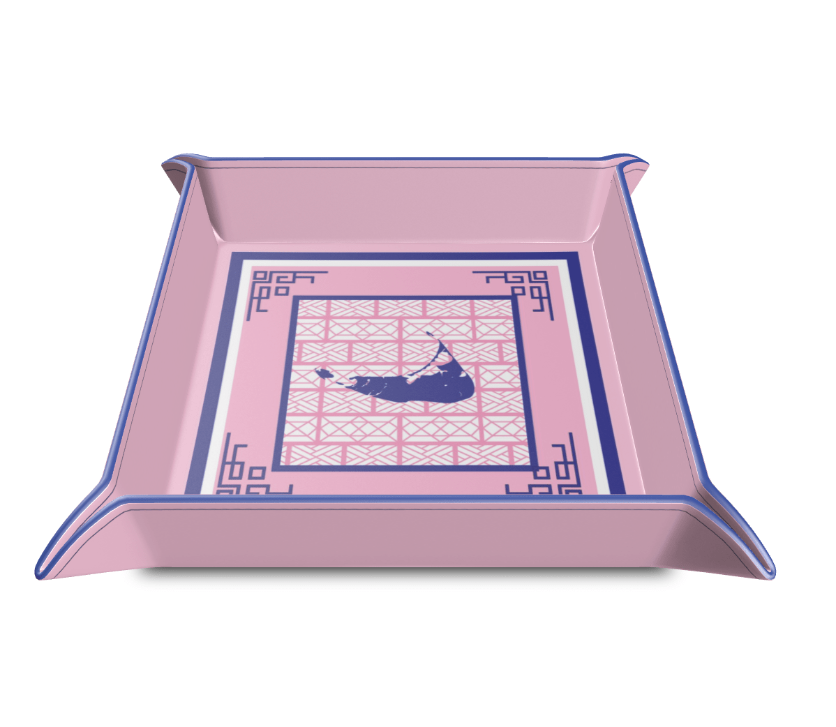 Hand Illustrated Nantucket Leather Trinket Tray in Pink and Blue