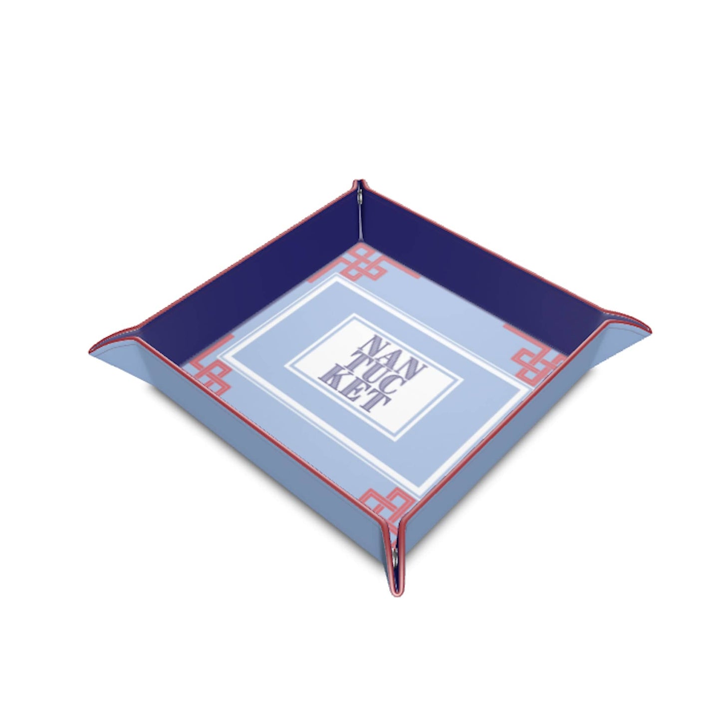 Nantucket Frets and Frames Leather Trinket Tray in Red White and Blue