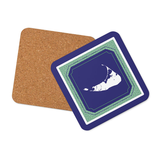 Nantucket Blue and Green Cork-back Coaster (Individual Coaster)