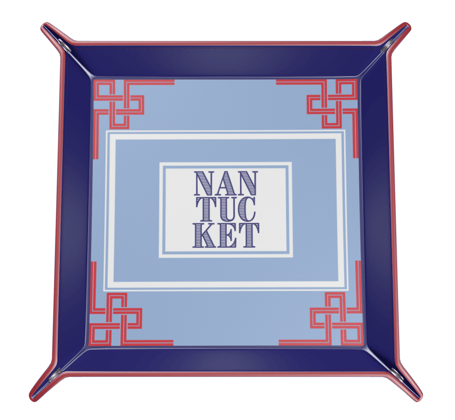 Nantucket Frets and Frames Leather Trinket Tray in Red White and Blue