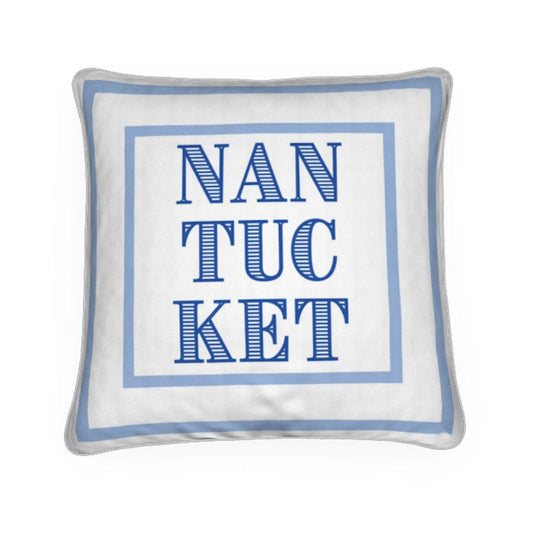 Nantucket Text Pillow in Light Blue on White