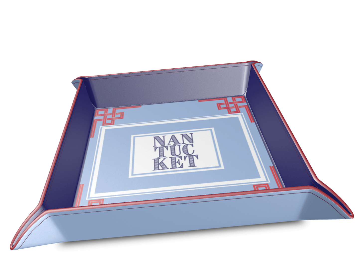 Nantucket Frets and Frames Leather Trinket Tray in Red White and Blue