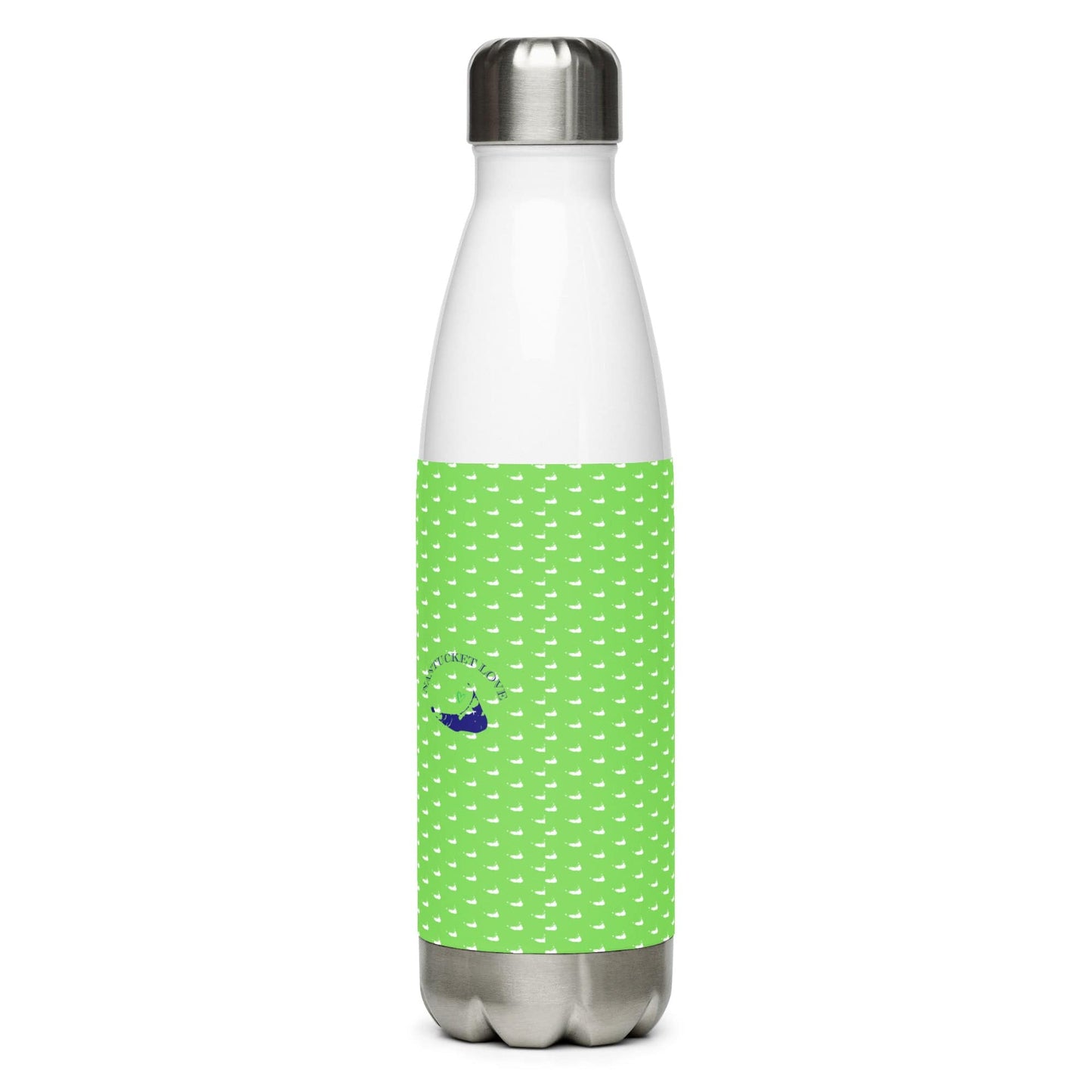 Nantucket Love Stainless Steel Water Bottle in Nantucket Pattern Green and Blue