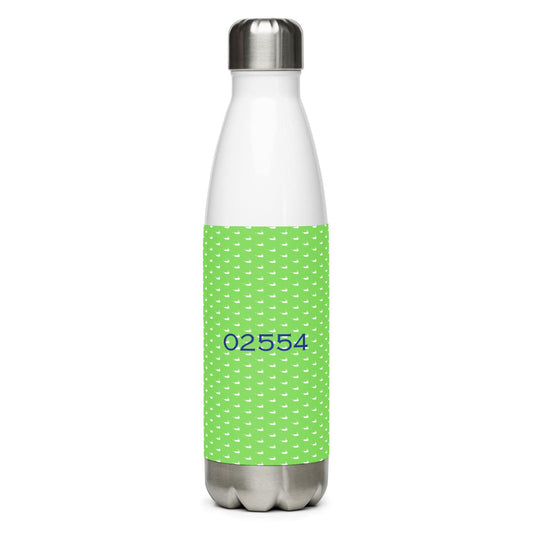 Nantucket Love Stainless Steel Water Bottle in Nantucket Pattern Green and Blue