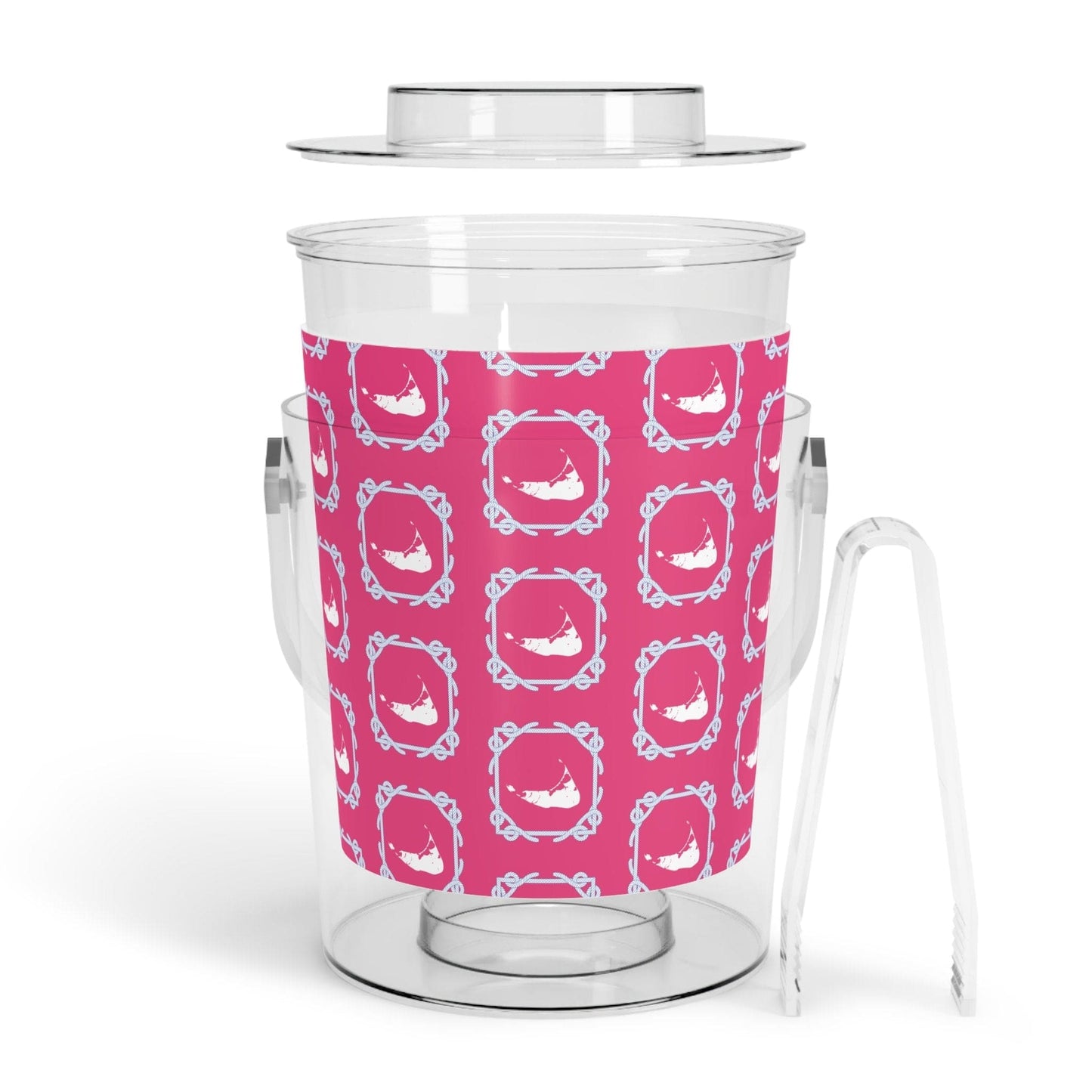 Nantucket Ice Bucket with Tongs Pink and Blue Nantucket Gifts Acrylic Gift Nantucket Island Pattern