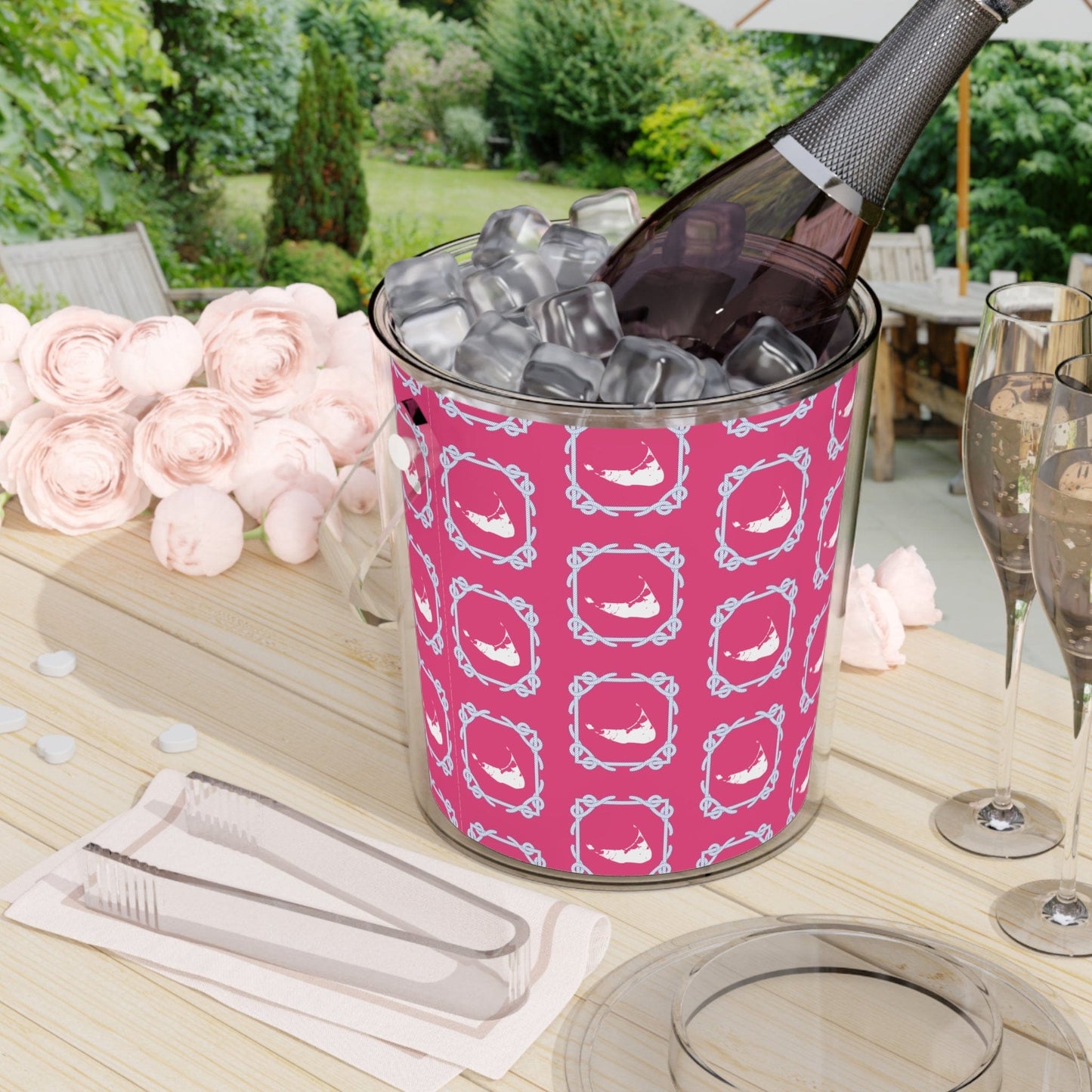 Nantucket Ice Bucket with Tongs Pink and Blue Nantucket Gifts Acrylic Gift Nantucket Island Pattern